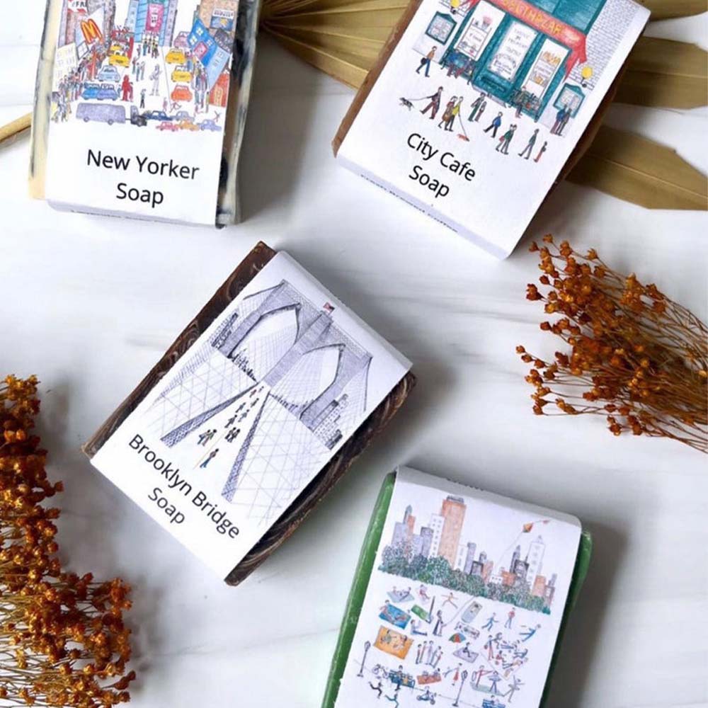 Deluxe New York Handmade Soap Gift Set which include  Central Park Soap, New Yorker Soap, City Cafe Soap and Brooklyn Bridge Soap