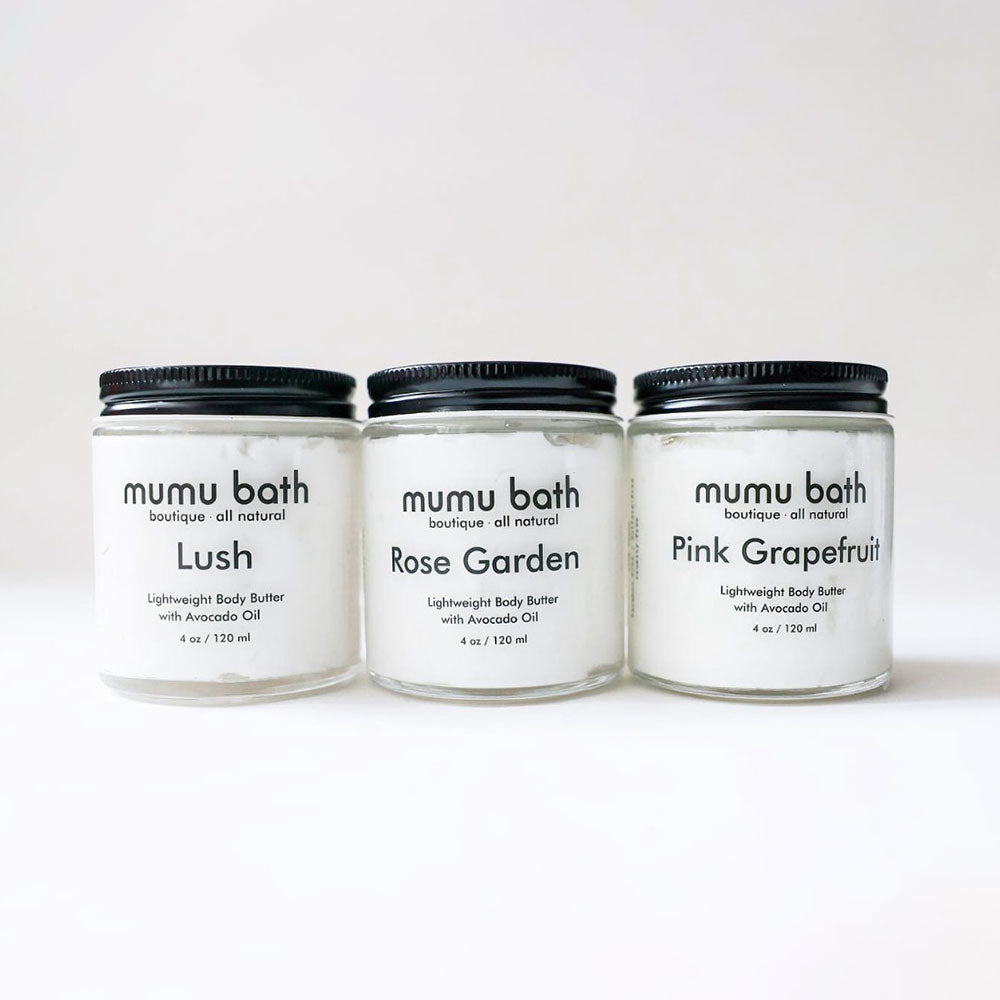 3 Jars of Mumu Bath Pink Grapefruit Lightweight Body Butter with Avocado Oil, 4 oz or 120ml